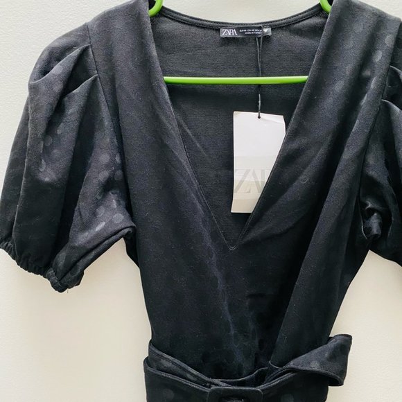 Zara - Puff Sleeve Polka Dot Dress - Picture 7 of 9